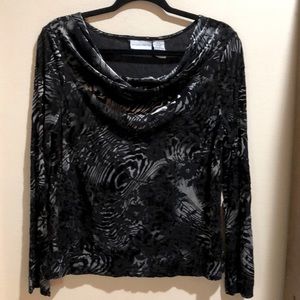 Jaclyn Smith black and silver velour floral top